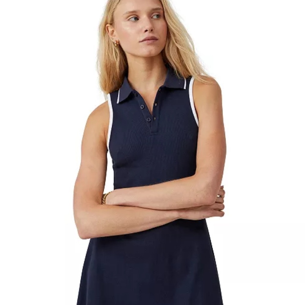 Cotton: onNavy Sleeveless Polo Dress